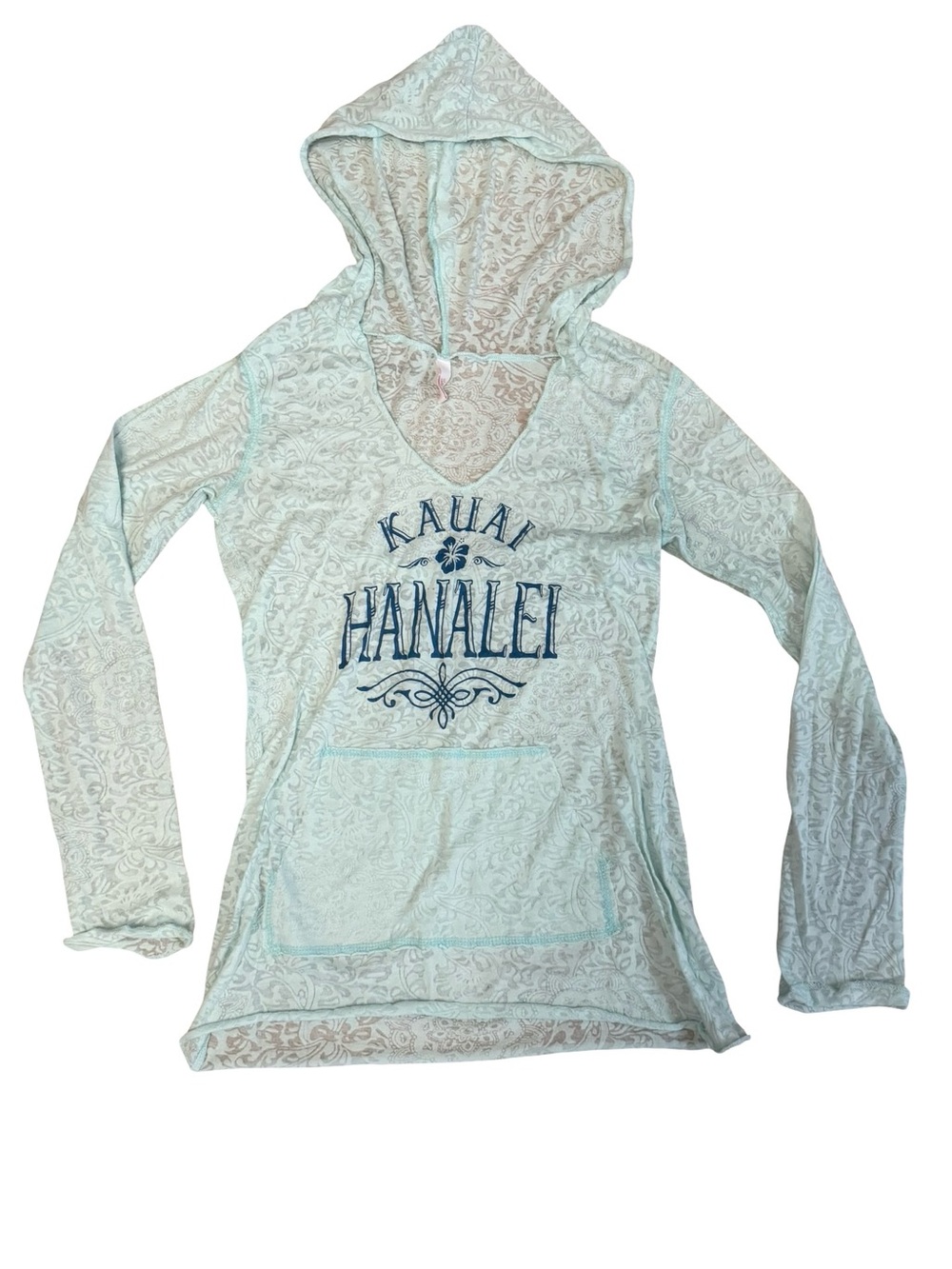 MV Sport Mint Green Lace Overlay Top with light hoodie